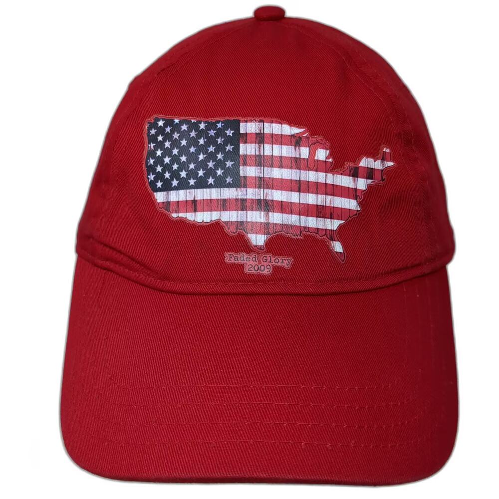 Faded Glory Baseball Cap Red Blue USA Flag Map Hat Adjustable Slideback OS